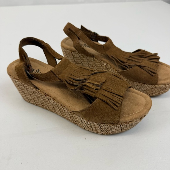 Minnetonka Central Leather Suede Moccasin Wedge Fringe Sandals Size 7‎ Brown - Picture 2 of 8